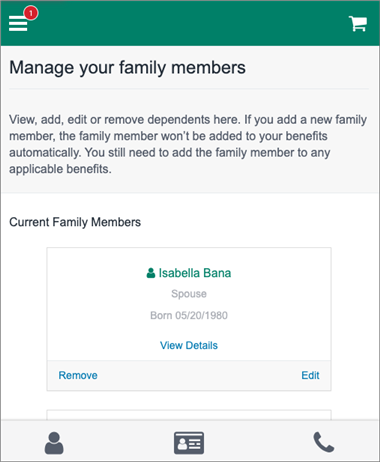 Manage Your Family Members page