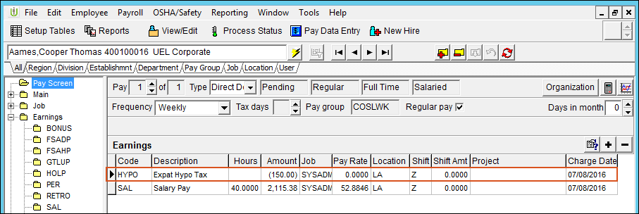 Negative Earnings Check with hypothetical tax