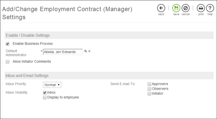 Add/Change Employment Contract (Manager) Settings