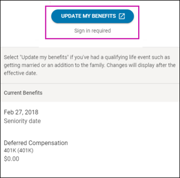 Screenshot with the Update My Benefits button highlighted
