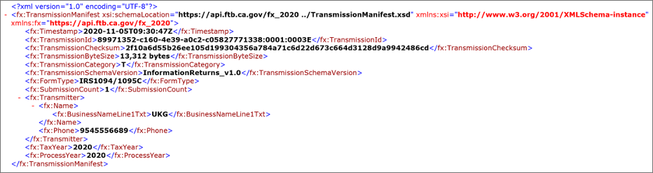 Example Manifest File for the State of California