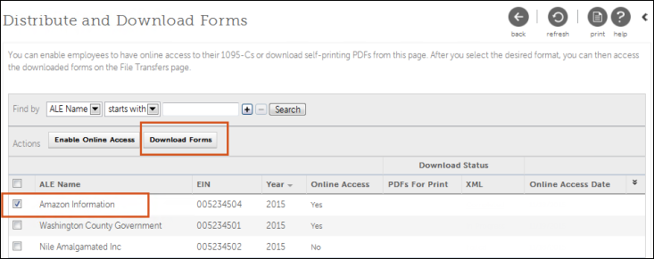 ACA Distribute and Download Forms - Download Forms Action