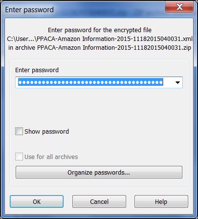 ACA XML File Download Password Required