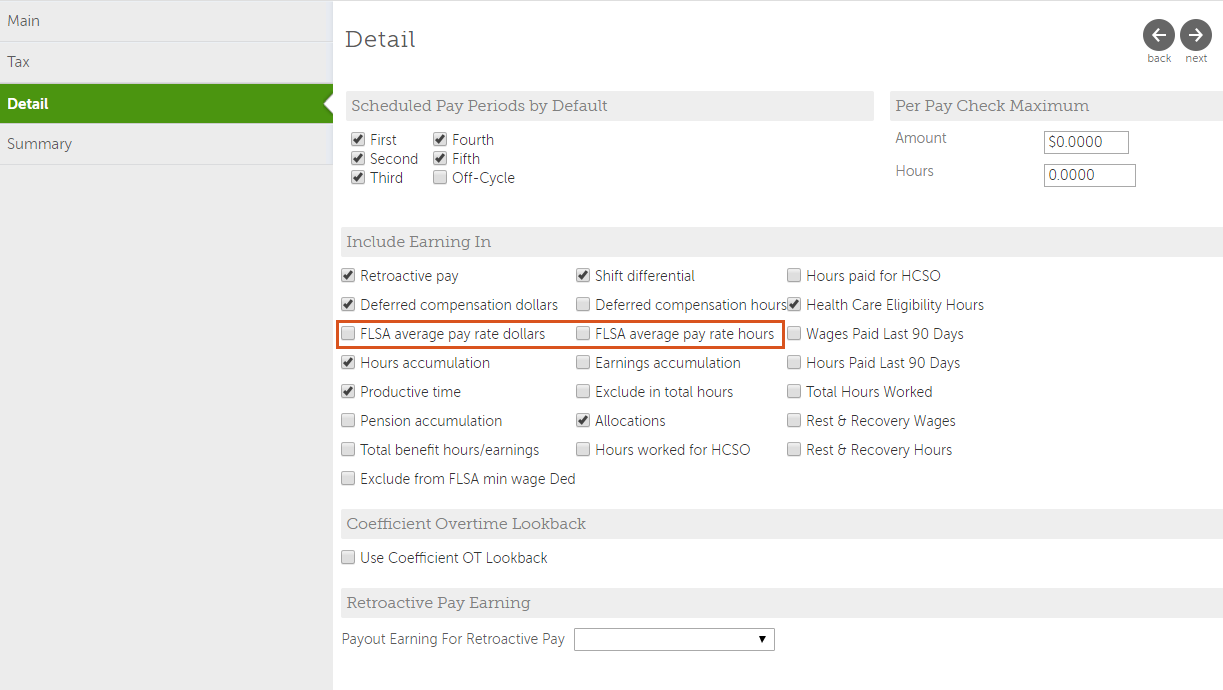 Details page with unchecked FLSA boxes