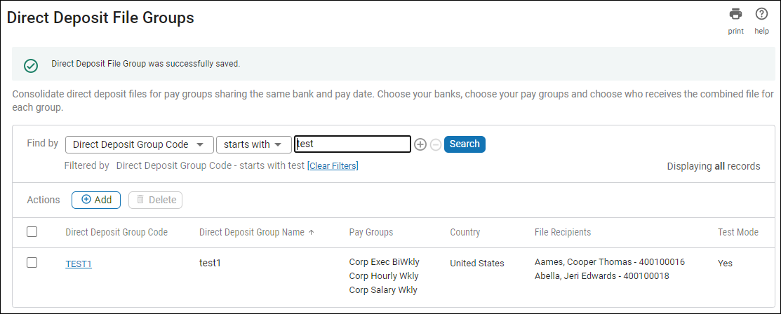 Add/Change Direct Deposit File Groups