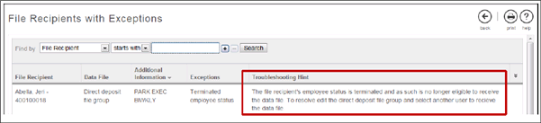 Troubleshooting hints for file recipients with exceptions