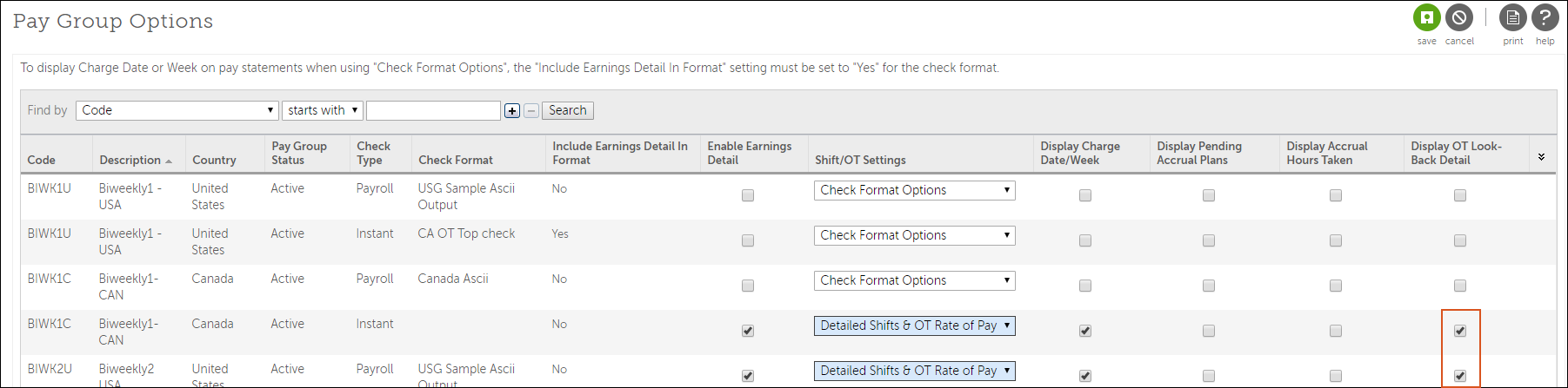 An example of a pay statement configured with coefficient overtime look-back detail calculations