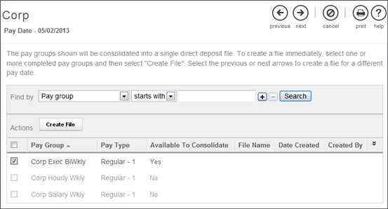 Select Pay Group to Consolidate Direct Deposit File