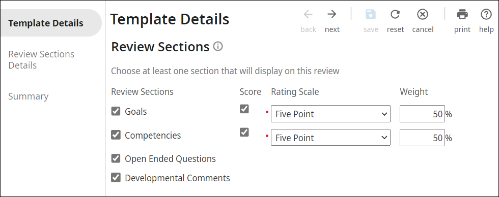 Review Template Details Rating Scale