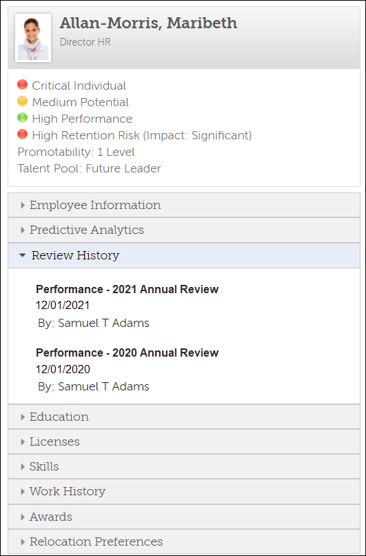 Review Summary Talent Card