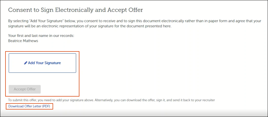 Sign, Accept, and Download on the Offer Details page