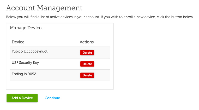 MFA Account Management Manage Devices