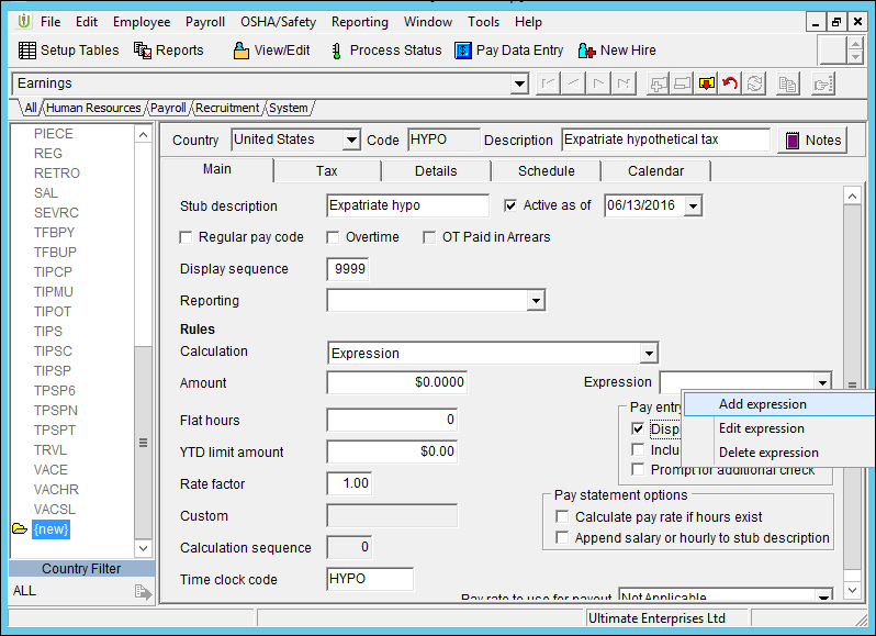 Add Hypothetical Tax Expression