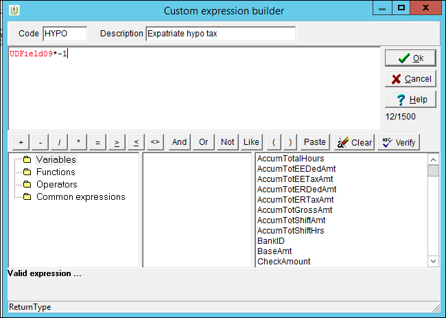 expression for Hypothetical tax for expatriates from the backoffice