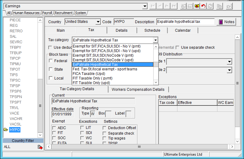 Tax Category for Hypothetical tax for expatriates