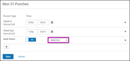 Break identifier on the meal waiver option