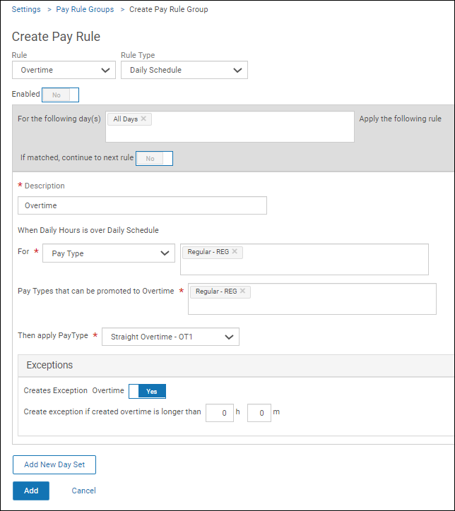 Create Pay Rule page