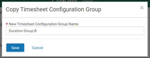 Copy Timesheet Configuration Group pop-up window