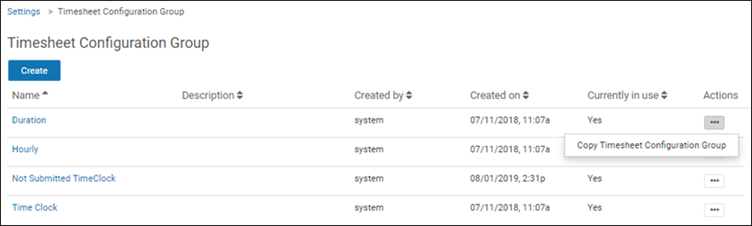 Option to copy a timesheet configuration group