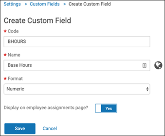 Create Custom Field page