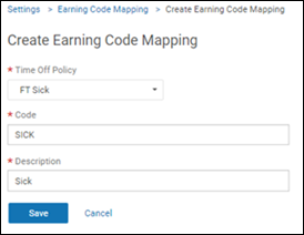 Create Earning Code Mapping page