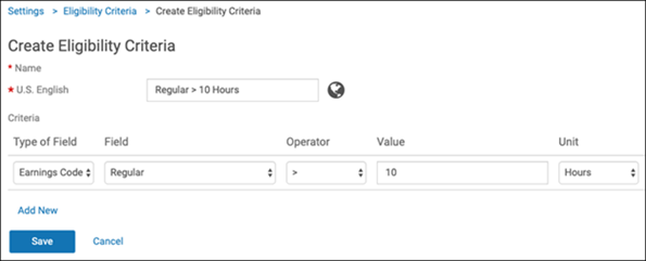 Create Eligibility Criteria page