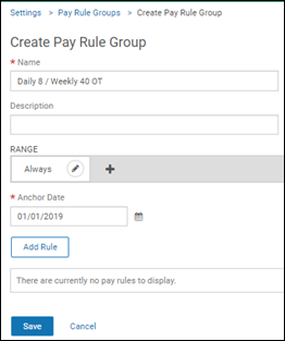 Create Pay Rule Group page