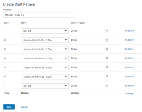 Create a shift pattern in Time Classic