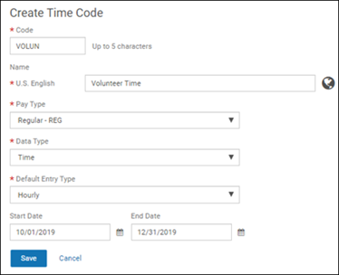 Create Time Code page