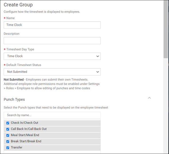 Create a Timesheet Configuration Group