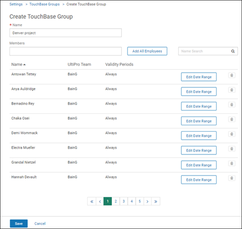 Create TouchBase Group page