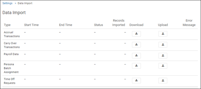 Data Import page