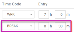 Example of a 30-minute break entry