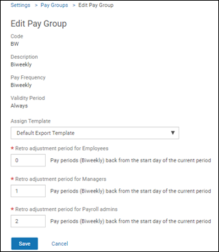 Edit Pay Group page