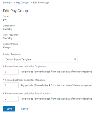 Edit Pay Group page