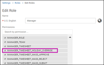 Holiday Override permission on Edit Role page