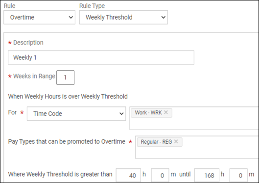 Example of a Weekly Threshold overtime rule