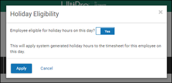 Holiday Eligibility pop-up window