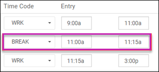 Example of a break on an hourly timesheet