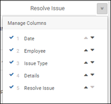 Manage Columns pop-up window