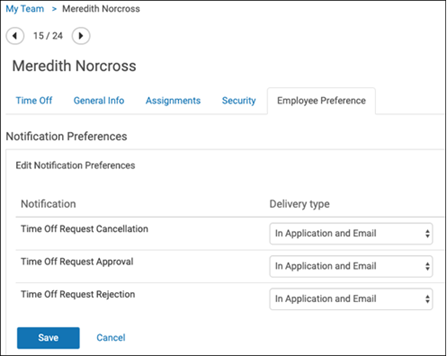 Notification Preferences Page in Time Off