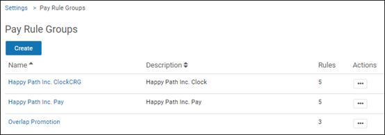 Pay Rule Groups page