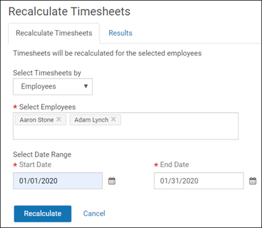 Recalculate Timesheets page