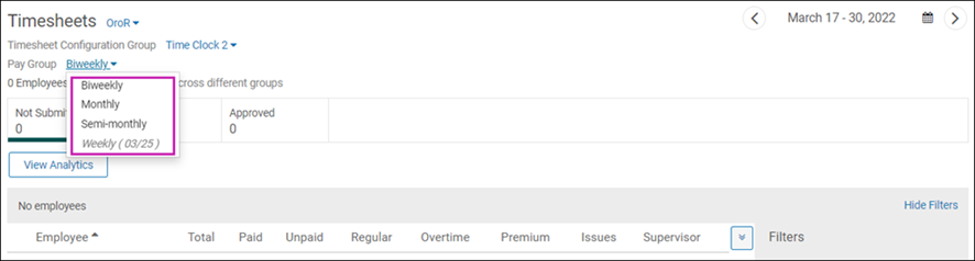 Timesheet configuration group type