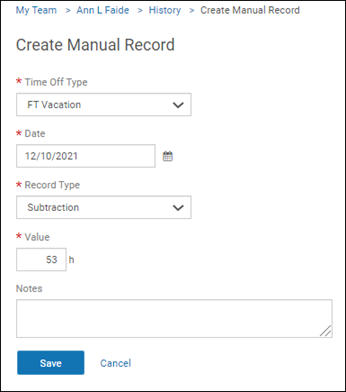 Create Manual Record page