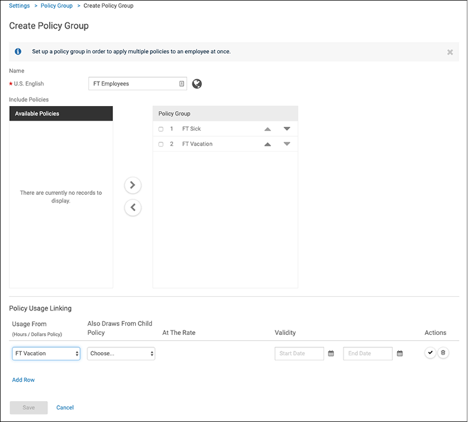 Create Policy Group page