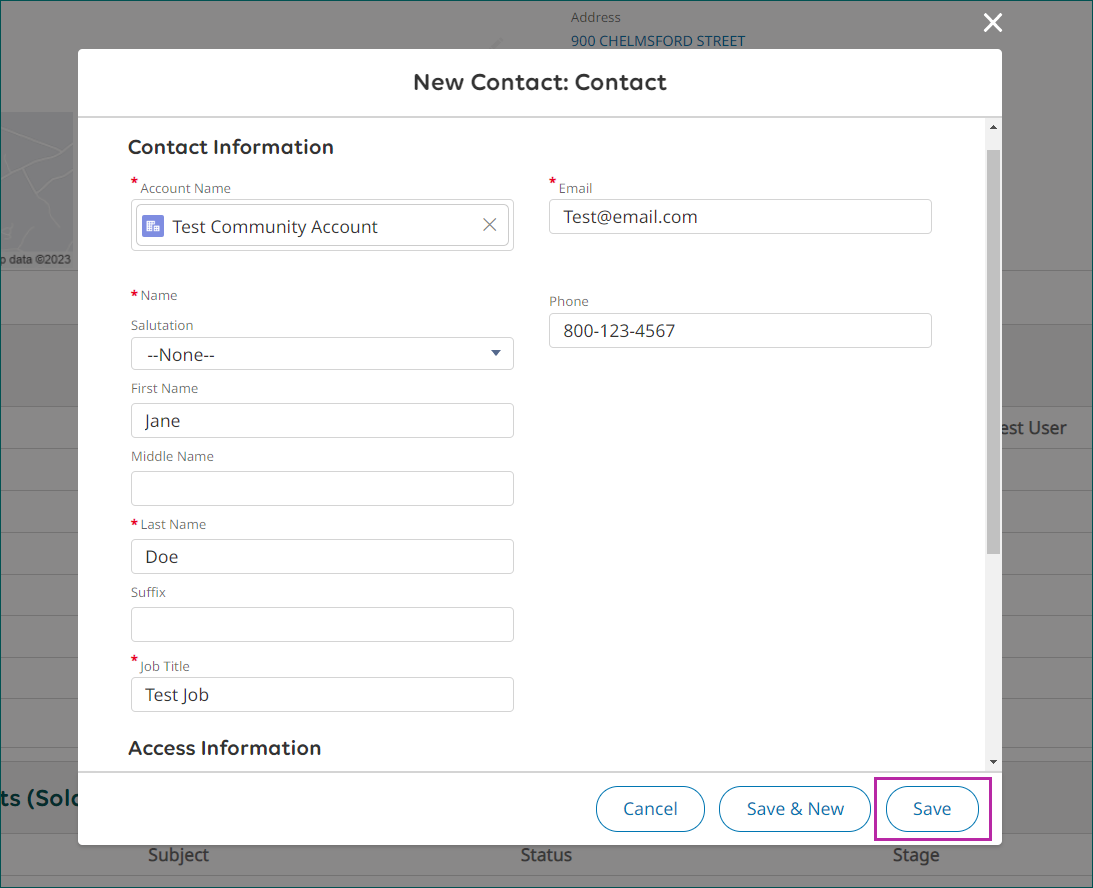 Select Save in New Contact.