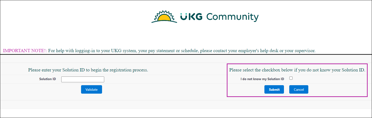 Register to The UKG Community without Solution ID.