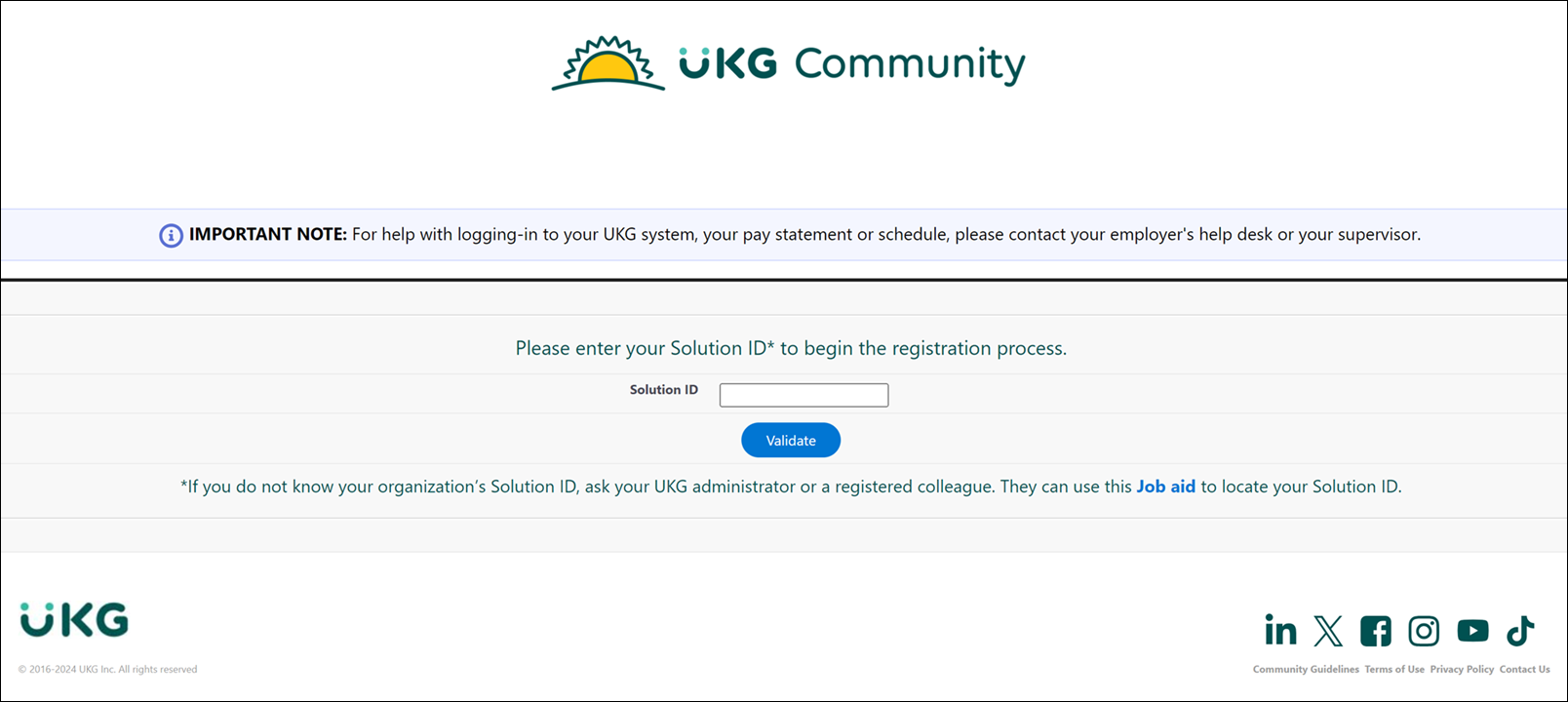 Register to The UKG Community with Solution ID.