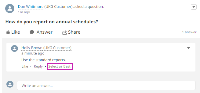 An example question with Select as Best highlighted for a response.